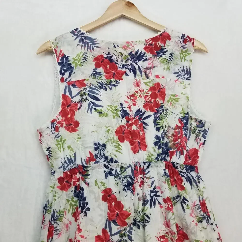 Eddie Bauer Sleeveless Dress Womens 8‎ White Red Blue Green Floral 100% Cotton - Picture 8 of 13